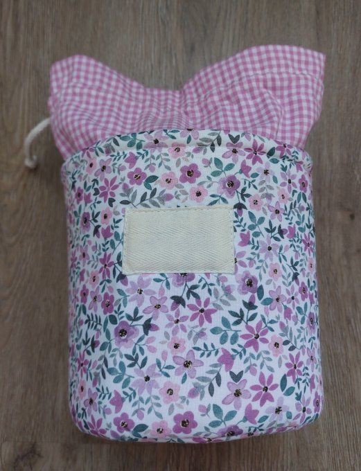 Panier pochon trousse rond personnalisable fleuri lavande