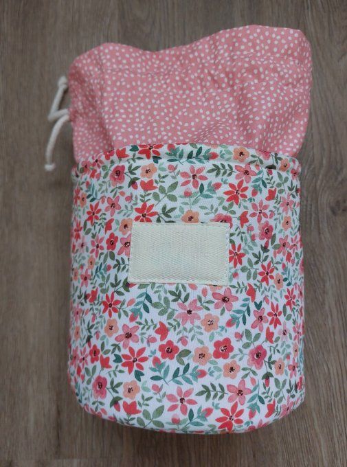 Panier pochon trousse rond personnalisable fleuri coquelicot